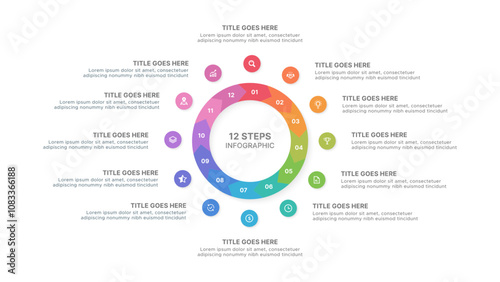 Yearly Timeline Circle Infographic Design Template with Twelve Options