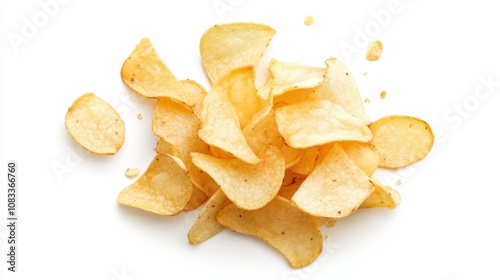 Potato chips crumbs isolated on white background snack photo