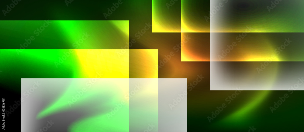 Fototapeta premium Glass squares with neon shiny light abstract background