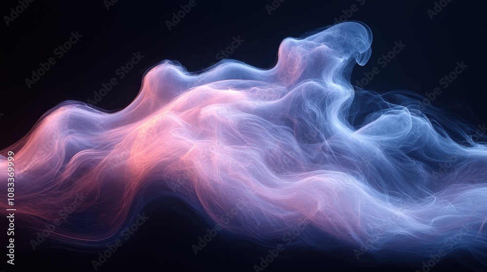 Fototapeta premium Colorful wispy clouds of smoke swirling in a captivating formation against a dark background during late evening hours
