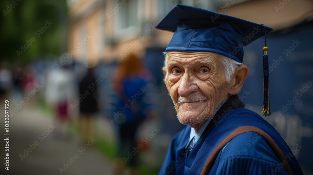 Fototapeta premium Elderly Man Graduating with Determination