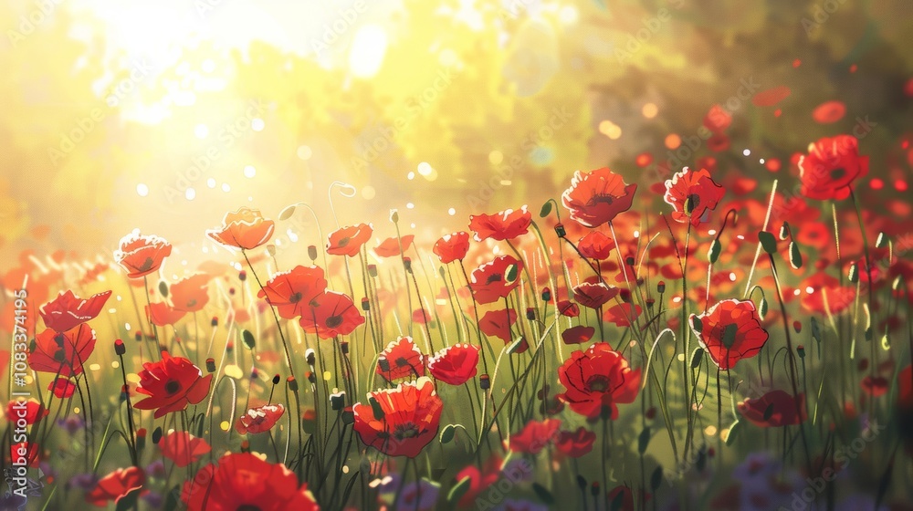 Fototapeta premium Vibrant Poppy Field in Sunlight