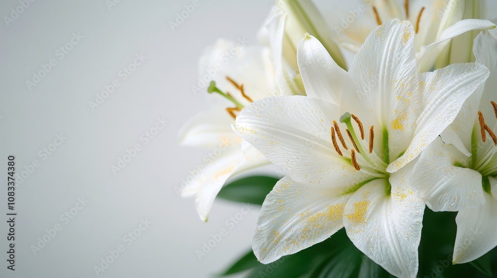 Obraz premium Blooming white lilies in minimalist setting nature photography soft background peaceful atmosphere
