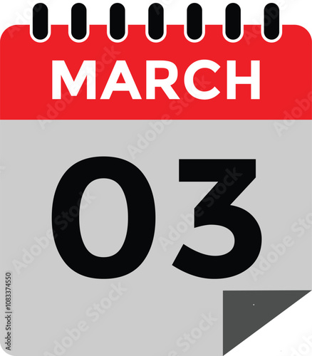 March 3 calendar icon Date Month calendar icon vector illustration