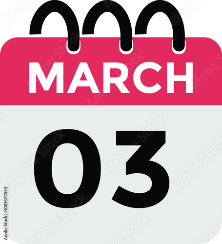 March 3 calendar icon Date Month calendar icon vector illustration