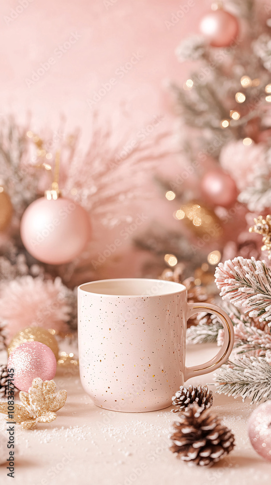 Fototapeta premium Winter Mug Mockup, 11oz Coffee Mug Mockup,Holiday Mockup, Modern Mug Mockup, Christmas Template, Minimal Styled Stock, Couple Mug 