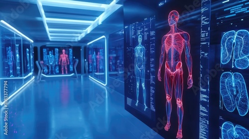 Medical technology exhibition modern laboratory 3d visualization interactive environment immersive experience