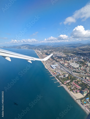 View from airplane on the Black sea, Sochi, Russia