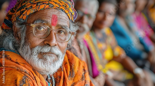 An elderly Indian woman in traditional attire smiling warmly in a close-up view