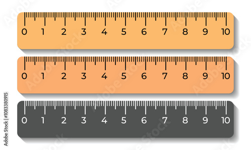 Design Illustration 3 Vector plastic rulers 10 cm, measuring tools on a white background