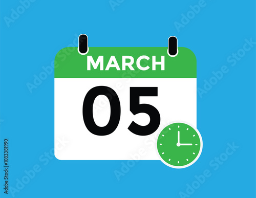 March 5 calendar icon Date Month calendar icon vector illustration