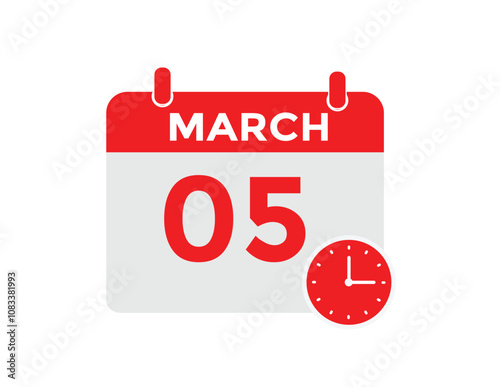 March 5 calendar icon Date Month calendar icon vector illustration