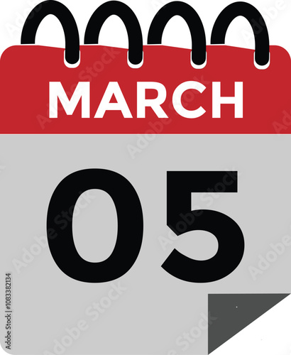 March 5 calendar icon Date Month calendar icon vector illustration