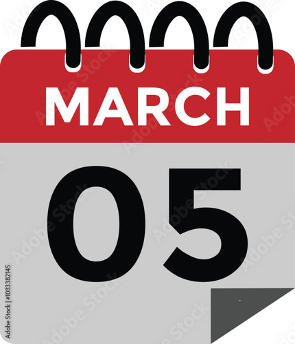 March 5 calendar icon Date Month calendar icon vector illustration