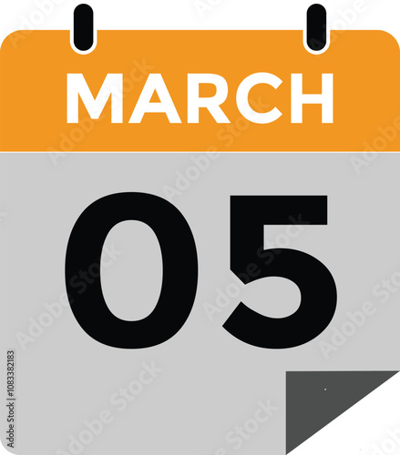 March 5 calendar icon Date Month calendar icon vector illustration