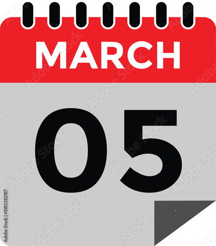 March 5 calendar icon Date Month calendar icon vector illustration