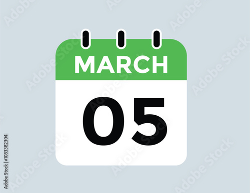 March 5 calendar icon Date Month calendar icon vector illustration