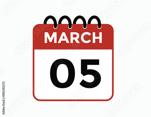 March 5 calendar icon Date Month calendar icon vector illustration