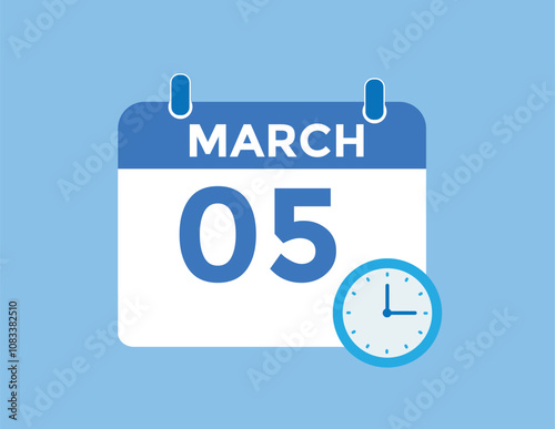 March 5 calendar icon Date Month calendar icon vector illustration