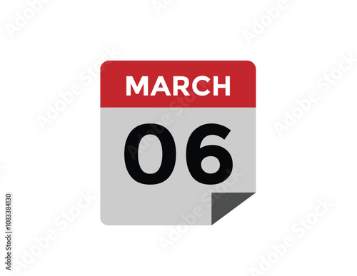 March 6 calendar icon Date Month calendar icon vector illustration