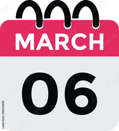 March 6 calendar icon Date Month calendar icon vector illustration