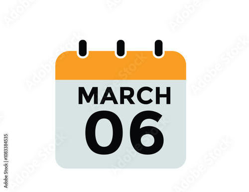 March 6 calendar icon Date Month calendar icon vector illustration