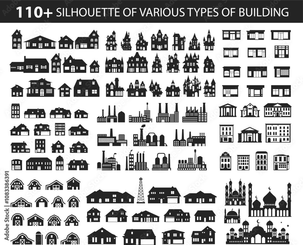 Naklejka premium Building silhouette vector set