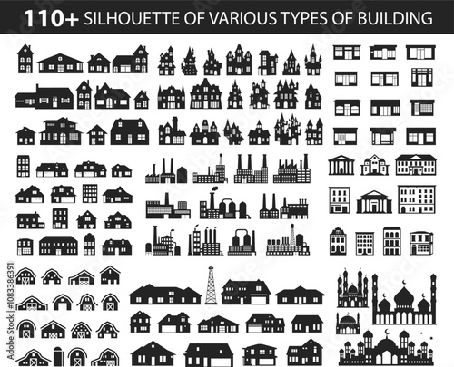 Building silhouette vector set