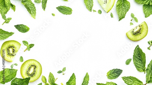 Wallpaper Mural Fresh Kiwi and Mint Frame on White Background Torontodigital.ca