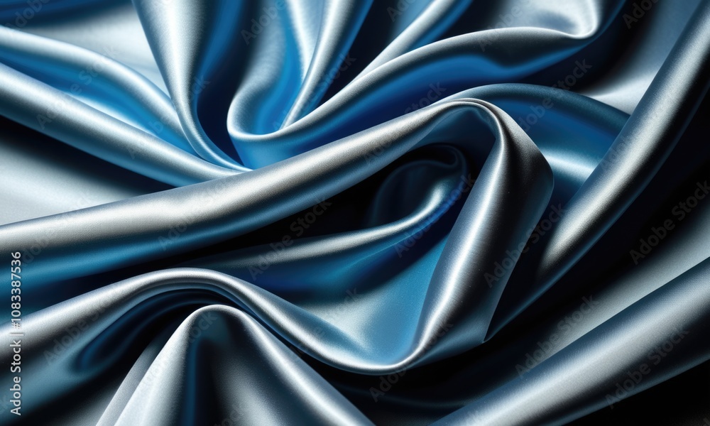 Obraz premium Luxurious blue satin fabric with elegant folds and soft shimmering texture