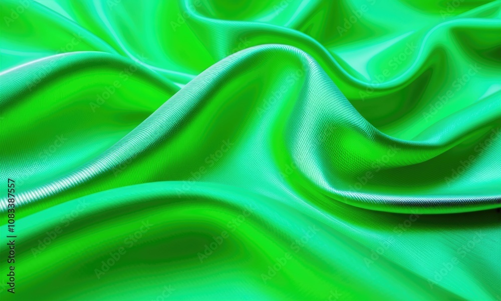 Fototapeta premium Vibrant green fabric with flowing wave patterns in natural light