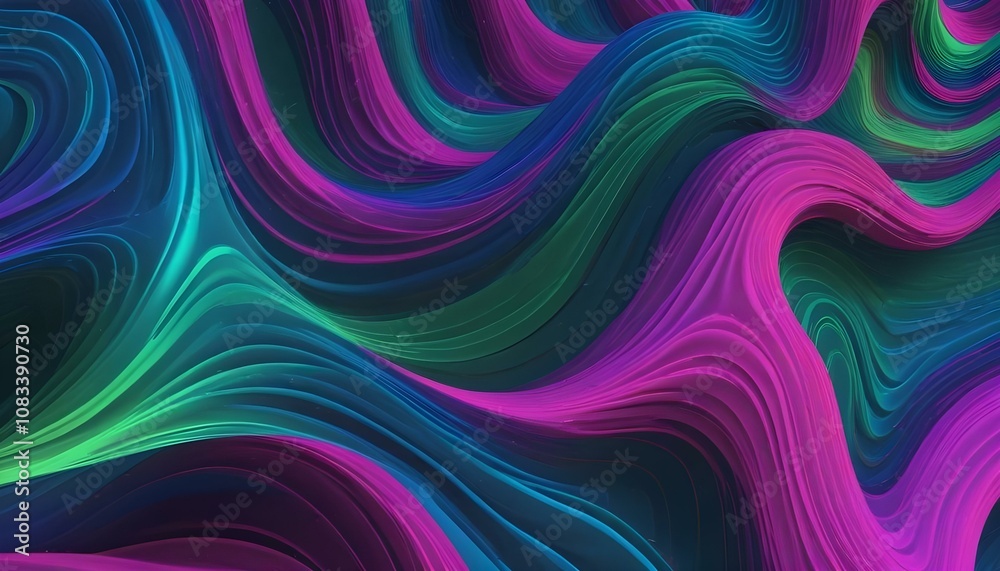 Obraz premium Olas de Energía en Colores Neón Un diseño en tonos neón de verde, fucsia y azul con patrones ondulantes y un leve efecto de brillo 