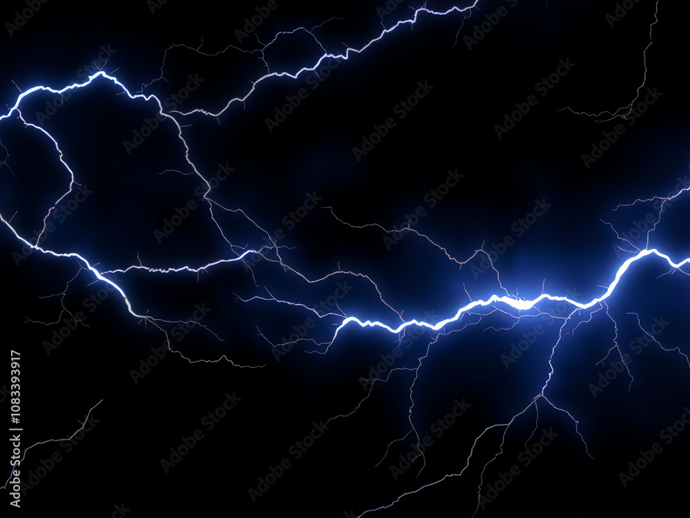 Fototapeta premium Bright lightning bolts flash through a dark night sky during a thunderstorm