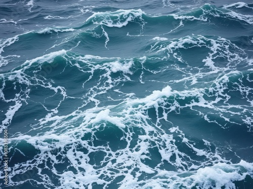 Rough and choppy waves crashing into each other, creating a natural texture of an agitated sea surface, nature, splash