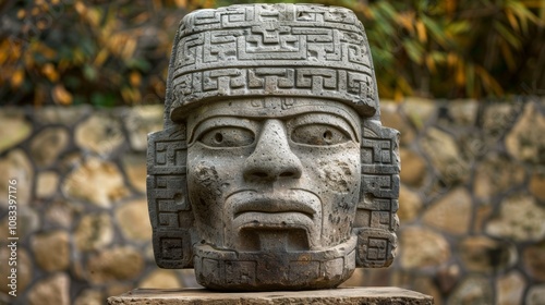 Colossal Olmec Head Sculpture from Ancient Pre-Columbian Era