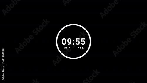 10 minutes circle countdown timer animation, 10 minutes timer animated on black background, ten minutes countdown. photo