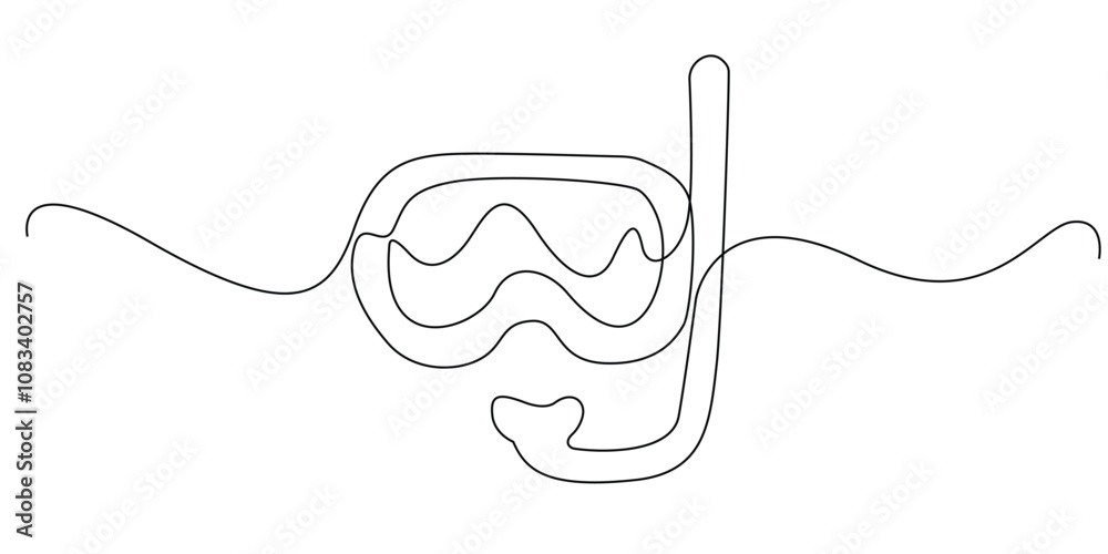 Obraz premium continuous line drawing of swimming goggles.one line drawing of swimming mask icon.single line vector illustration of diver's device.isolated white background