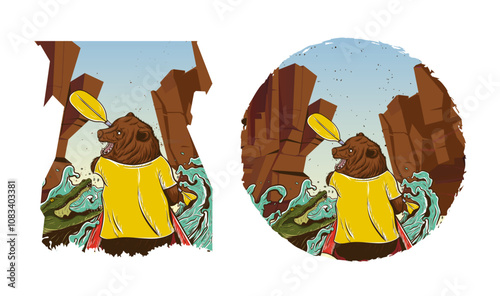 Bear Kayaking While Being Attacked by a Crocodile