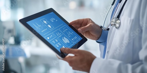 Doctor using tablet for medical information photo