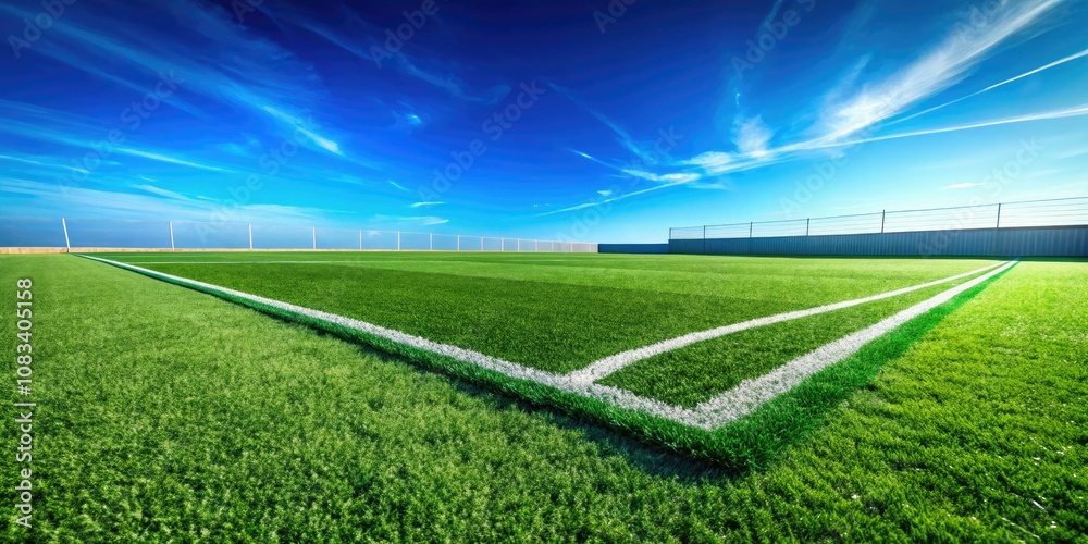 Obraz premium Lush Synthetic Green Soccer Field Grass with Copy Space for Sports and Recreation Promotion