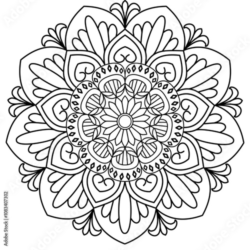 Printable mandala for book - coloring.Black and white labels with flower patterns, hand draw in mehndi style. Sketch of ornaments for creativity of children and adults with colored pencils.