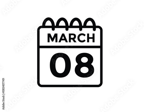 March 8 calendar icon Date Month calendar icon vector illustration
