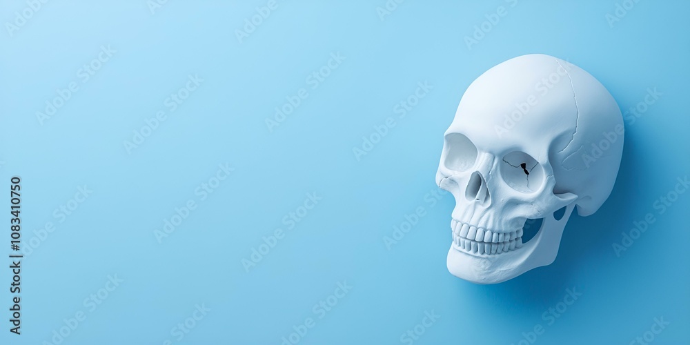 Fototapeta premium Skull icon web banner. Skull icon isolated on blue background with copy space.