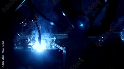 Welding robots in a factory