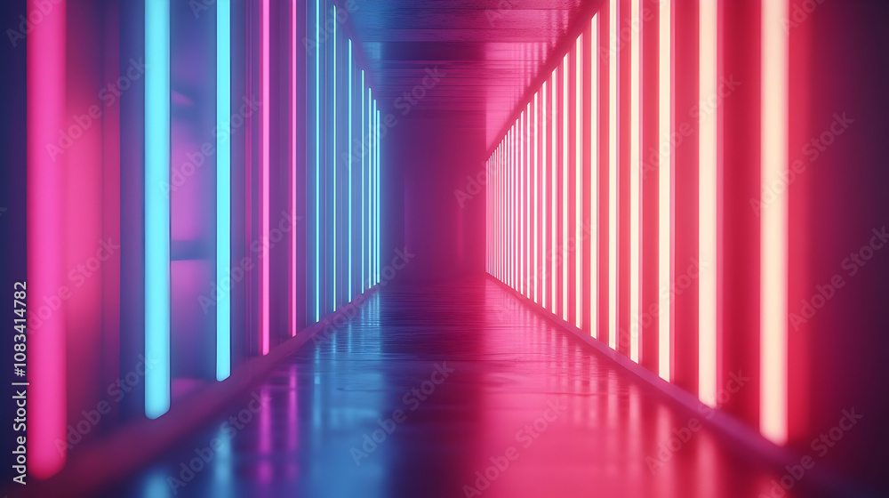 Fototapeta premium Neon Corridor 3D Illustration