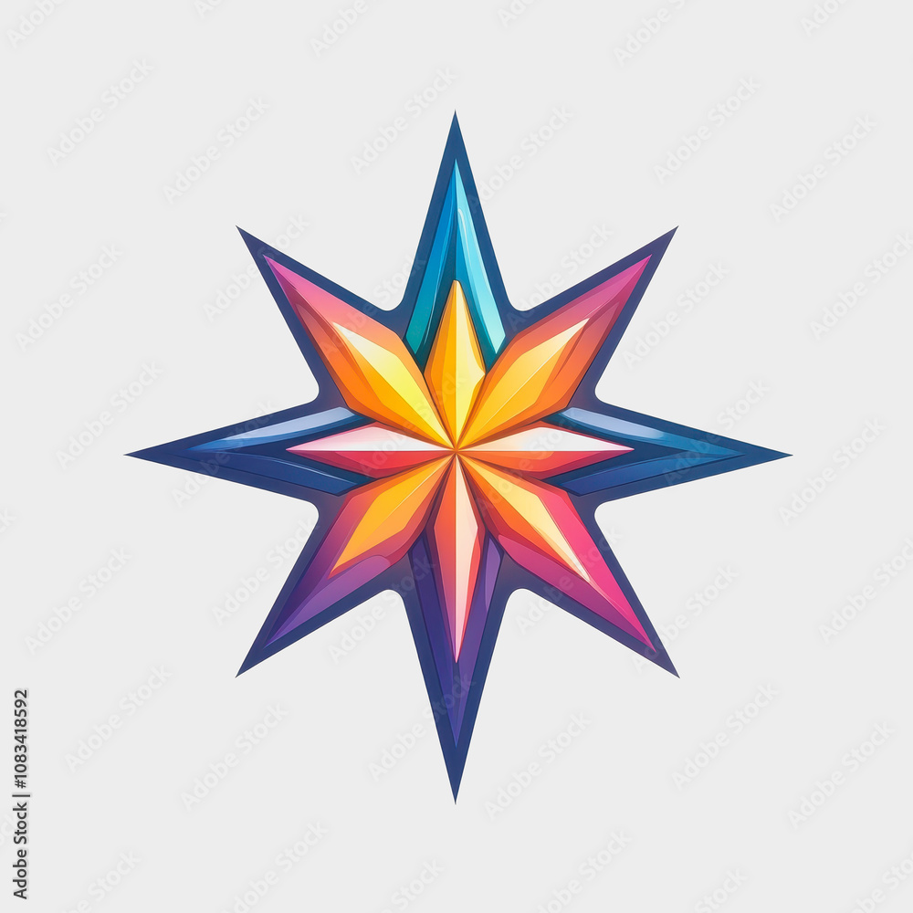 Obraz premium Vibrant Geometric Star Shape in Shades of Blue, Orange, and Purple, Perfect for Modern Design Projects, Backgrounds, and Unique Art Creations