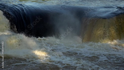 Falling water close-up. The central part of the Voitsky Padun waterfall. Karelia photo