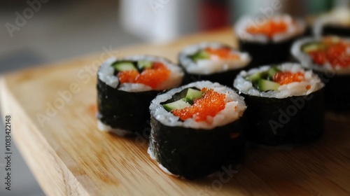 Wallpaper Mural Deconstructed sushi with toppings on a wooden table symbolizing fresh cuisine Torontodigital.ca