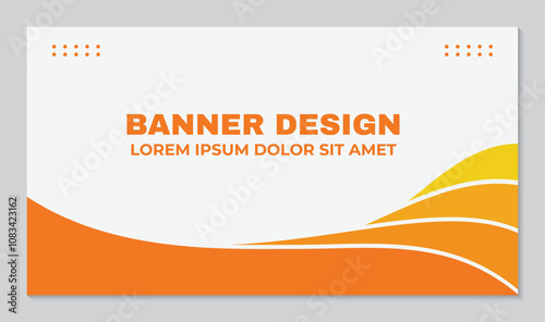 Elegant orange wavy banner template design on white background