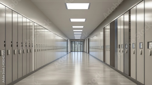 Wallpaper Mural Empty School Hallway with Lockers Torontodigital.ca